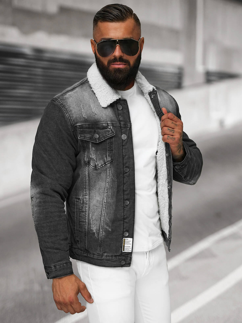 Chaqueta vaquera de hombre sherpa negra OZONEE NB/MJ513N