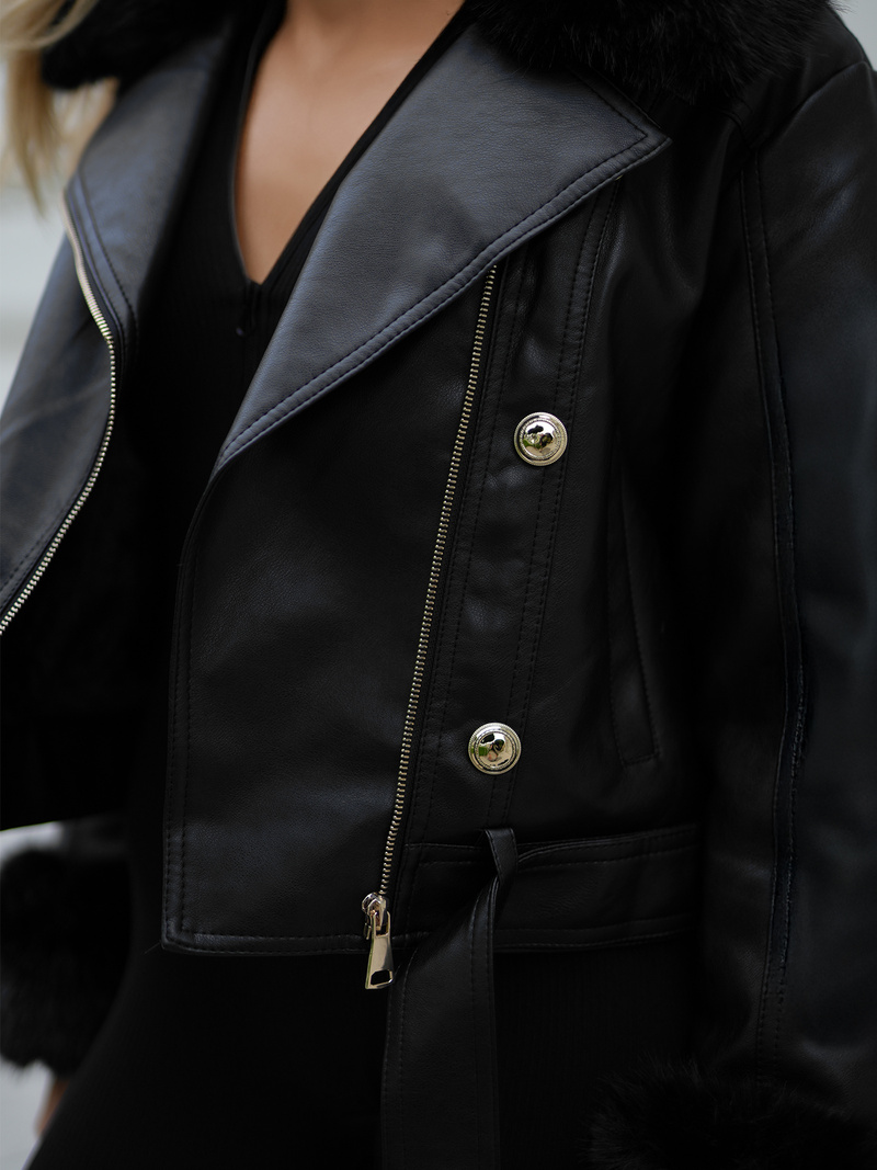 Chaqueta de cuero para mujer negra OZONEE JS/61M8512/392A