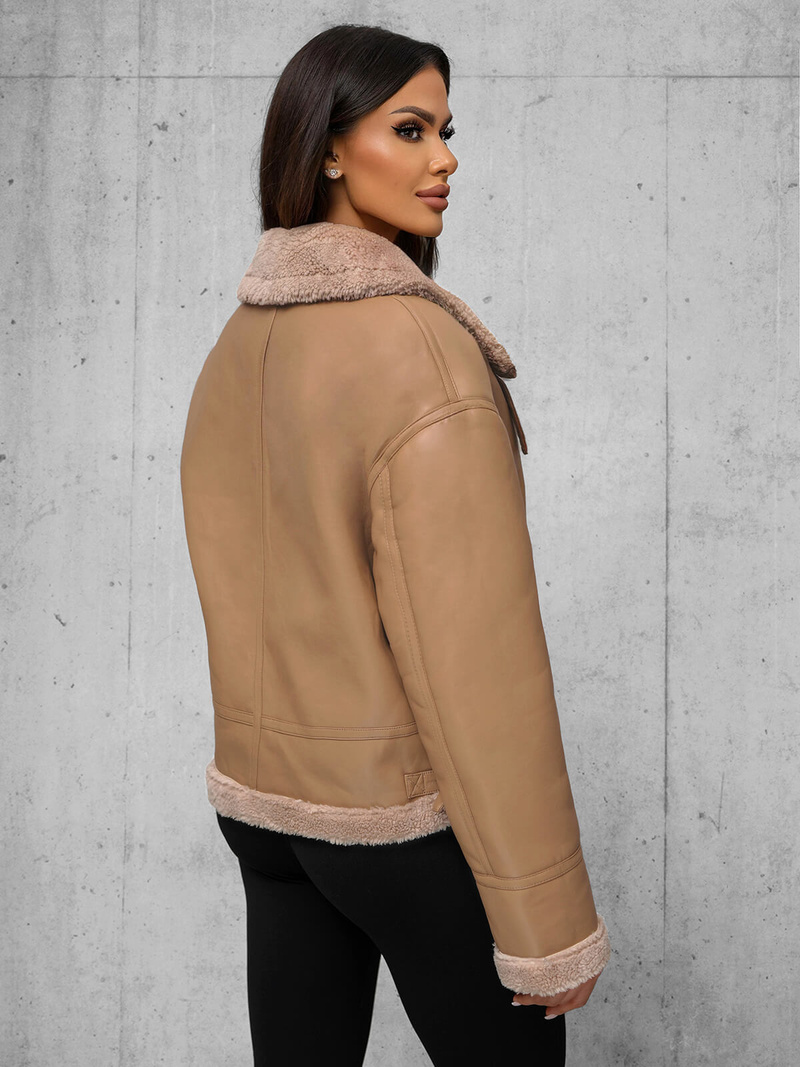 Chaqueta de cuero para mujer beige OZONEE JS/11Z8176Z