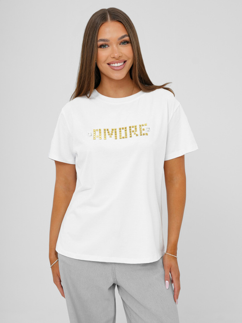 Camiseta de mujer blanco y dorado OZONEE JS/YJ77716