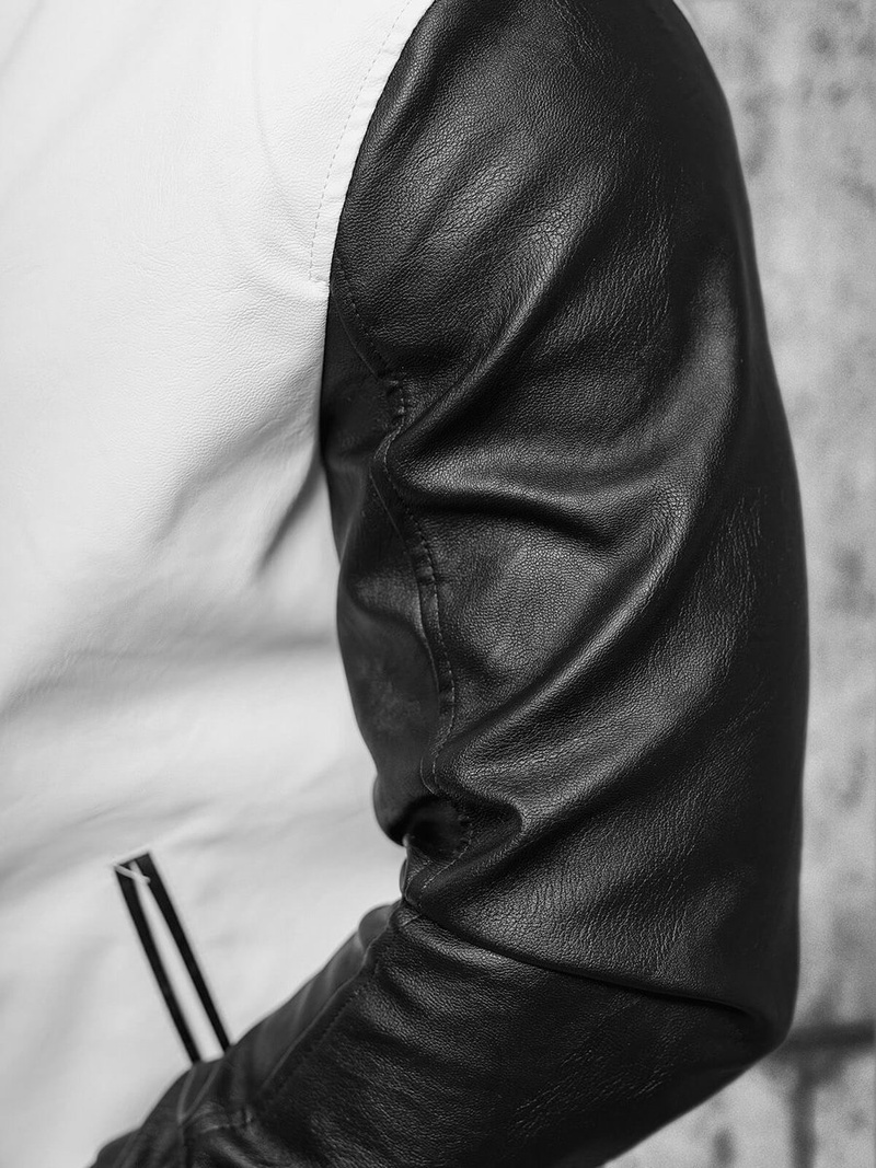 Chaqueta de cuero de hombre blanco-negro OZONEE JS/11Z8068