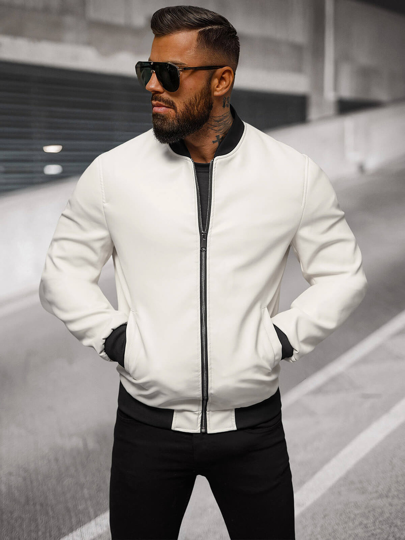 Chaqueta de cuero de hombre blanca OZONEE O/88120