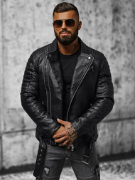 Chaqueta de cuero de hombre negra OZONEE JS/11Z8005Z