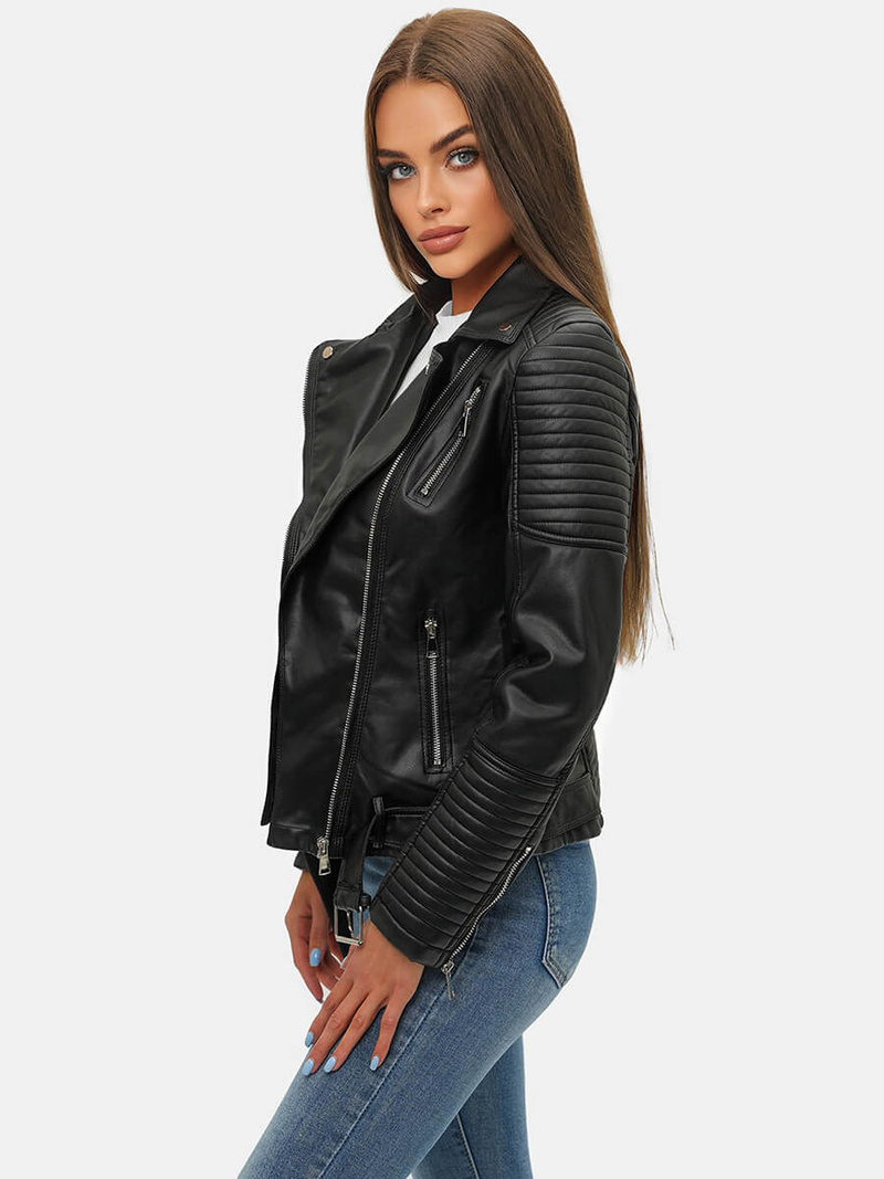 Chaqueta de cuero para mujer negra OZONEE JS/11Z8009