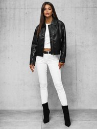 Chaqueta de cuero para mujer negra OZONEE O/G116Z