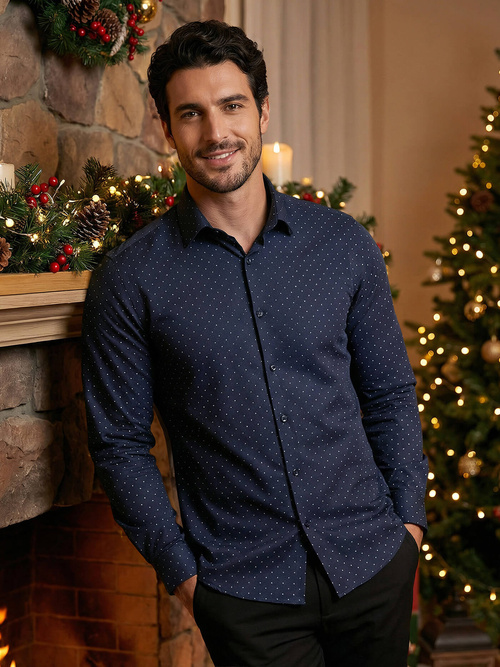 Camisa de hombre azul marino OZONEE V/V183Z