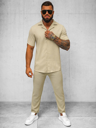 Camisa de hombre con manga corta beige OZONEE O/Y971T