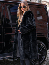 Chaqueta de invierno de piel para mujer negra OZONEE JS/11Z8250