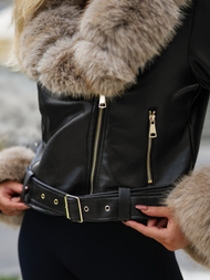 Chaqueta de cuero para mujer negro-beige OZONEE JS/61M8511/392B