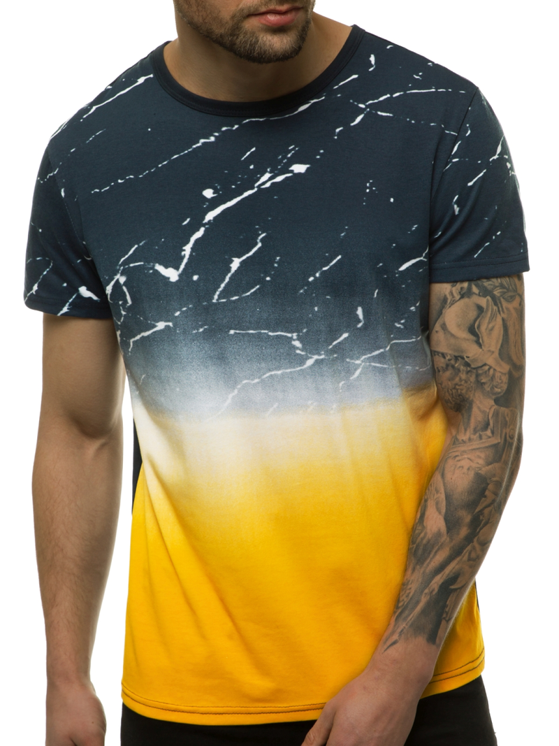 Camiseta de hombre azul marino amarillo OZONEE JS/SS11119