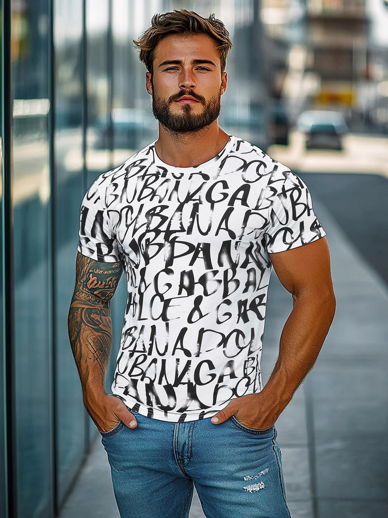 Camiseta de hombre blanco OZONEE JS/8T1215/1Z