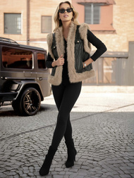 Chaleco de mujer de cuero negro OZONEE JS/61M8516/392