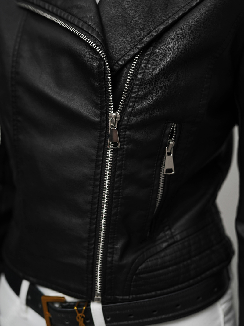 Chaqueta de cuero para mujer negra OZONEE JS/11Z8028Z