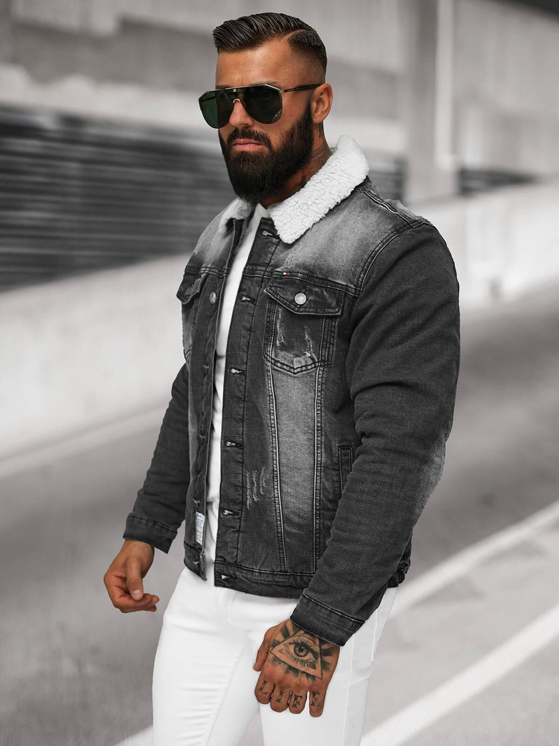 Chaqueta vaquera de hombre sherpa negra OZONEE NB/MJ513N