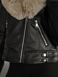 Chaqueta de cuero para mujer negro-beige OZONEE JS/61M8508/392B