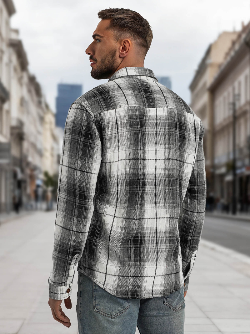 Camisa de hombre negro-blanca OZONEE NB/MC728N/4