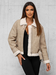 Chaqueta de cuero para mujer beige OZONEE O/81331Z