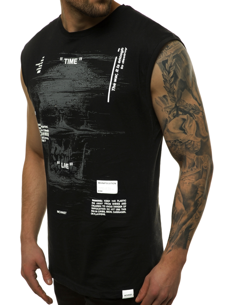 Camiseta sin mangas de hombre negro-blanca OZONEE MACH/M1212