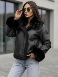 Chaqueta de cuero para mujer negra OZONEE JS/61M8505/392Z