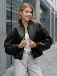 Chaqueta de cuero para mujer negra OZONEE JS/11Z8281Z