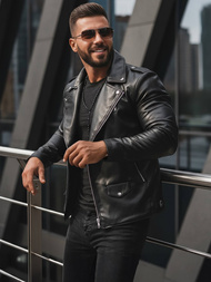 Chaqueta de cuero de hombre negra OZONEE JS/11Z8014Z