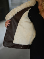 Chaqueta de cuero para mujer chocolate OZONEE JS/61M8508/158