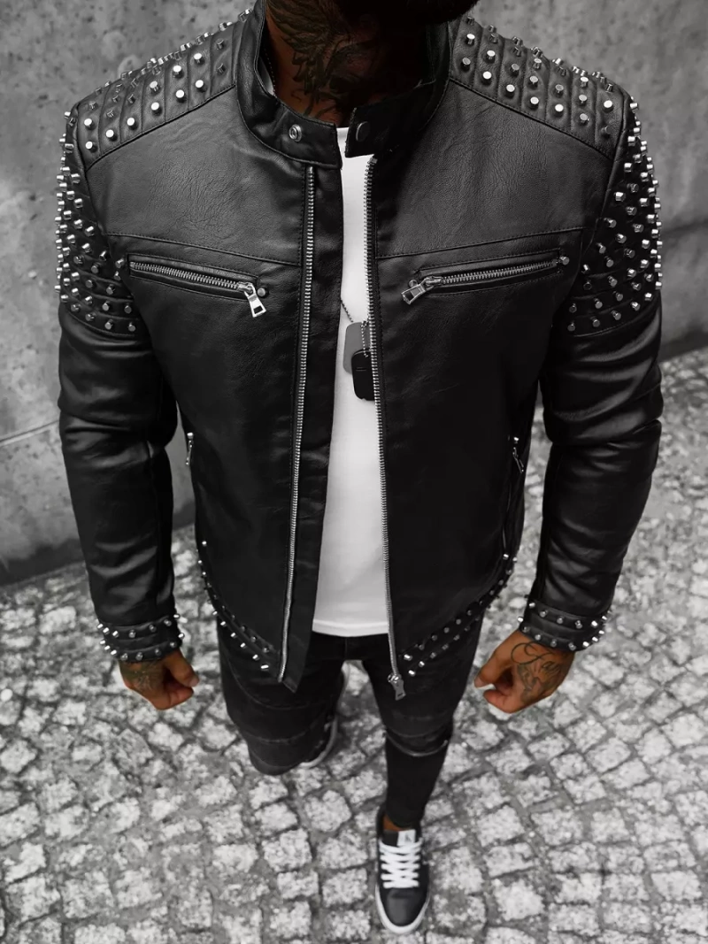 Chaqueta de cuero de hombre negra OZONEE JS/11Z8007