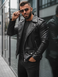 Chaqueta de cuero de hombre negra OZONEE JS/11Z8014Z