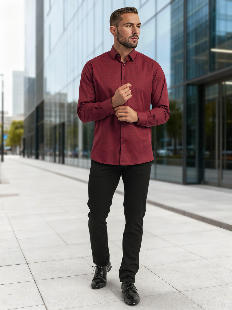 Camisa de hombre burdeos OZONEE V/V182