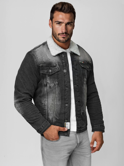 Chaqueta vaquera de hombre sherpa negra OZONEE NB/MJ513NZ