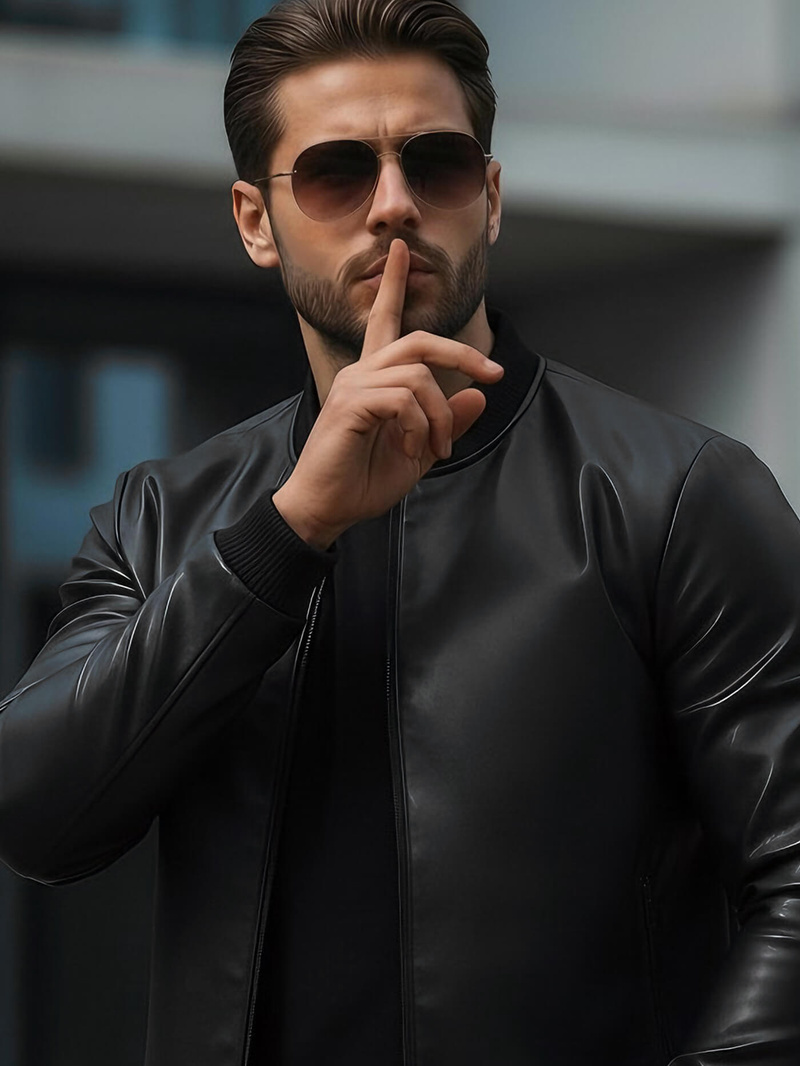 Chaqueta de cuero de hombre negra OZONEE JS/11Z8015Z