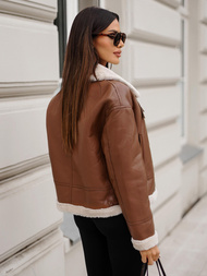 Chaqueta de cuero para mujer marrón OZONEE JS/11Z8176