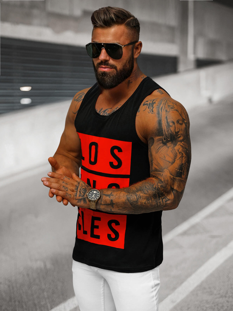 Camiseta sin mangas de hombre negra OZONEE O/T105/3