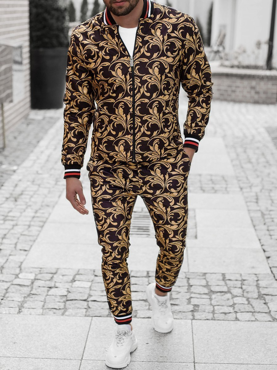 Conjunto para hombre chaqueta y pantalón chino, negro-amarillo