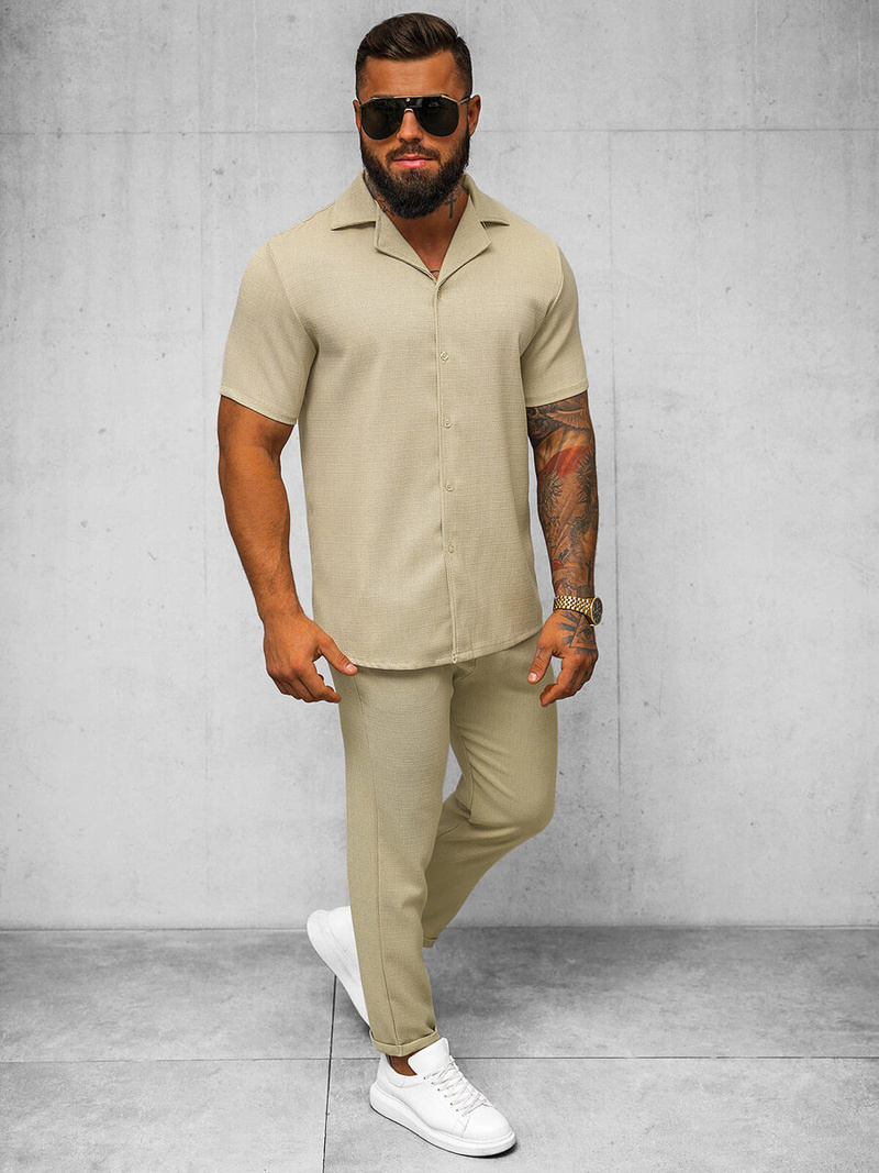 Camisa de hombre con manga corta beige OZONEE O/Y971T