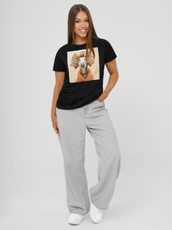 Camiseta de mujer negro-beige OZONEE JS/YJ77726