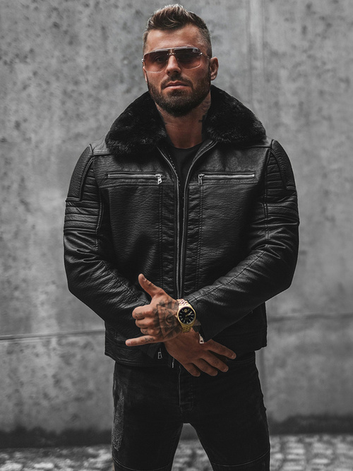 Chaqueta de cuero de hombre negra OZONEE JS/11Z8013Z