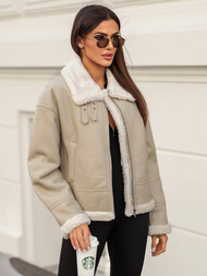 Chaqueta de cuero para mujer beige OZONEE JS/11Z8178