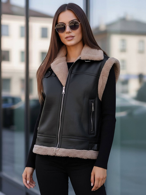 Chaleco de mujer de cuero negro OZONEE JS/61M8503/392Z