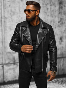 Chaqueta de cuero de hombre negra OZONEE JS/11Z8056