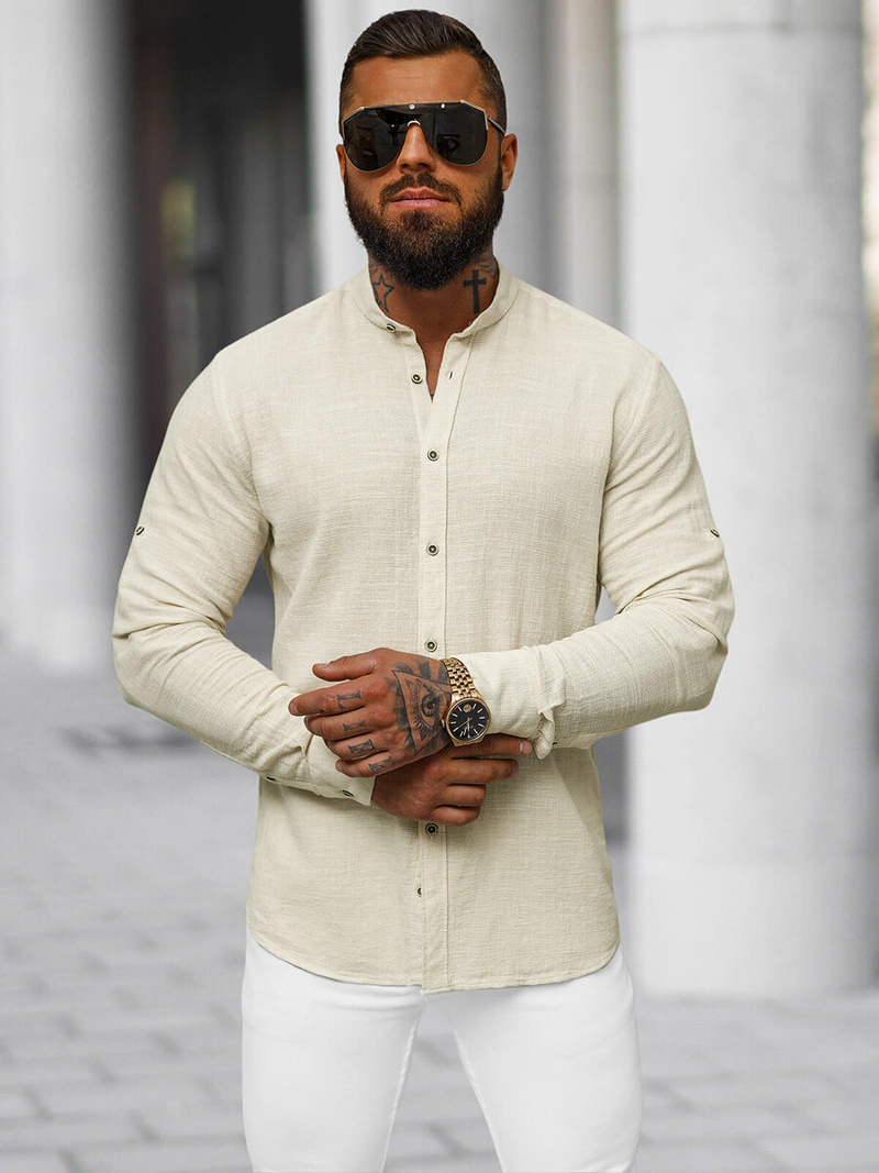 Camisa de hombre beige OZONEE O/V117