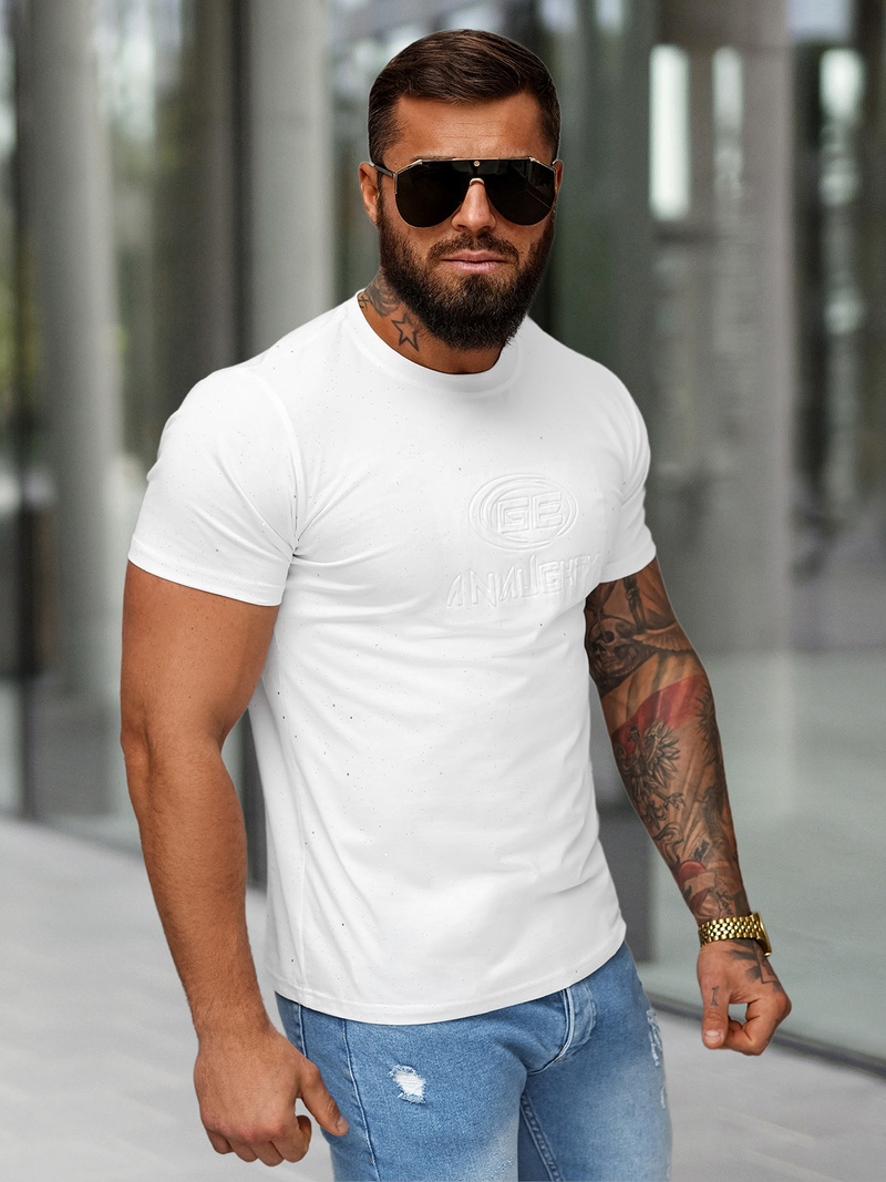 Camiseta de hombre blanco OZONEE O/QQ1390