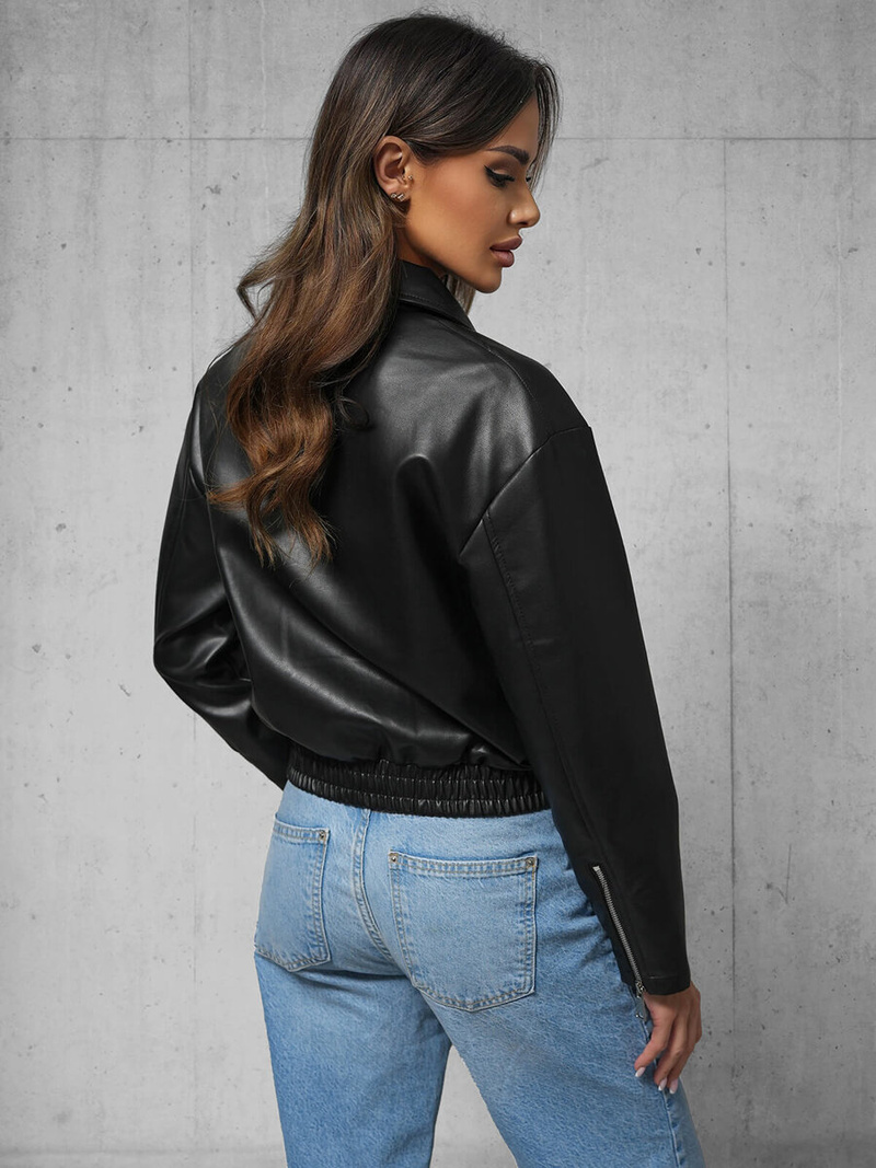 Chaqueta de cuero para mujer negra OZONEE O/G116