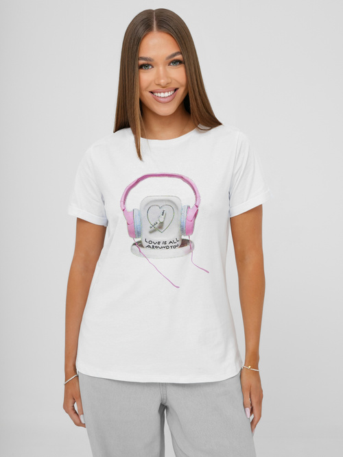 Camiseta de mujer blanco-rosa OZONEE DJ77806