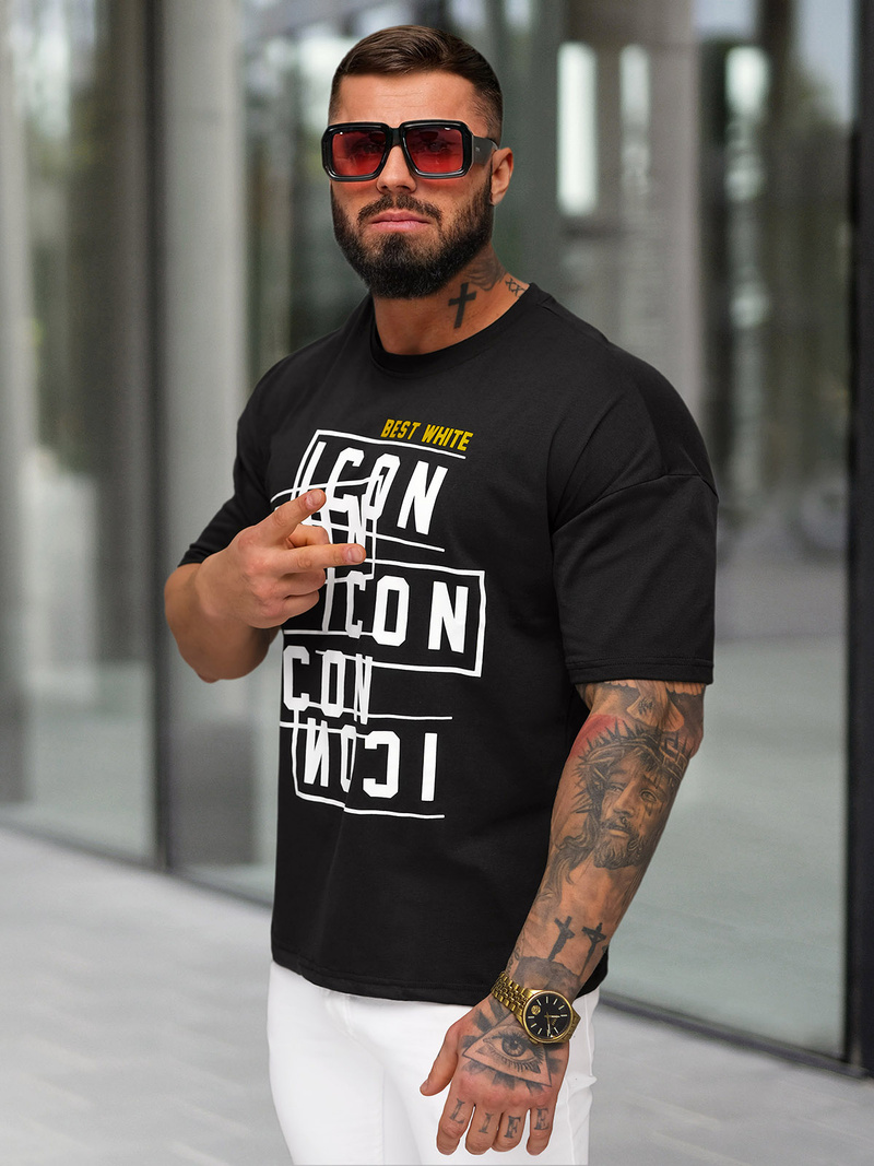 Camiseta de hombre negra OZONEE JS/8B1366/3