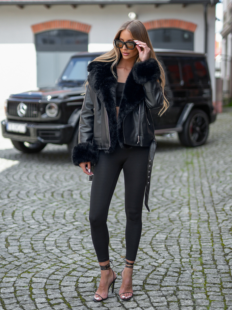 Chaqueta de cuero para mujer negra OZONEE JS/61M8507/392A