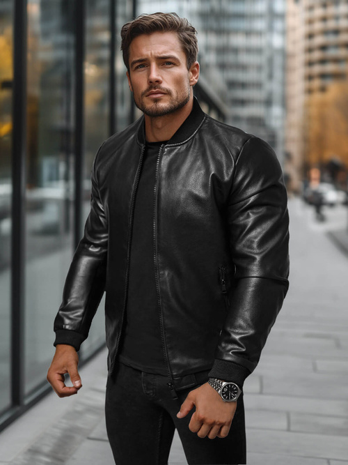 Chaqueta de cuero de hombre negra OZONEE JS/11Z8105Z