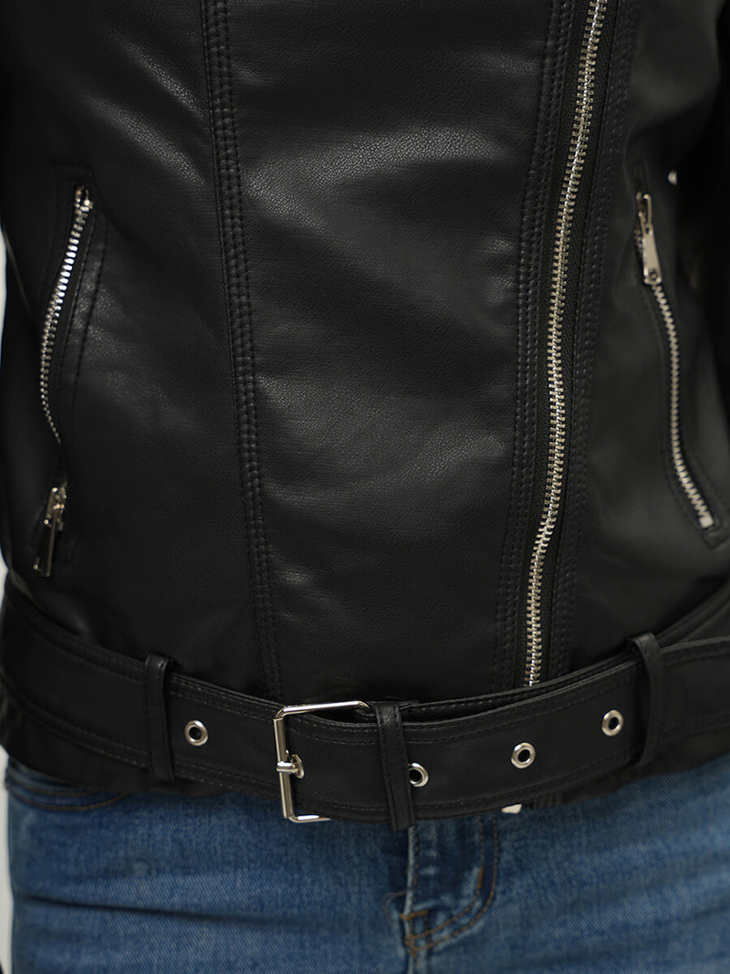 Chaqueta de cuero para mujer negra OZONEE JS/11Z8009