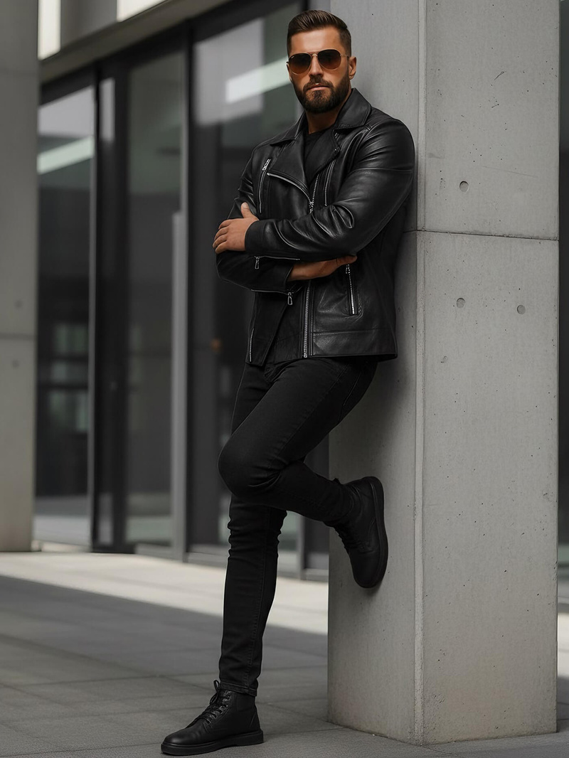 Chaqueta de cuero de hombre negra OZONEE JS/11Z8067Z