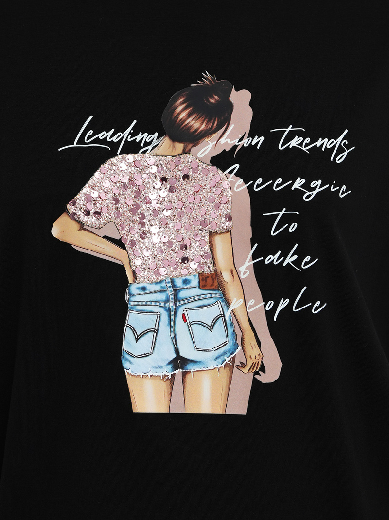 Camiseta de mujer negra OZONEE JS/95T2573/3